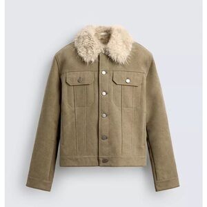 Men’s Zara Tan Jacket with Faux Fur Collar and lining.